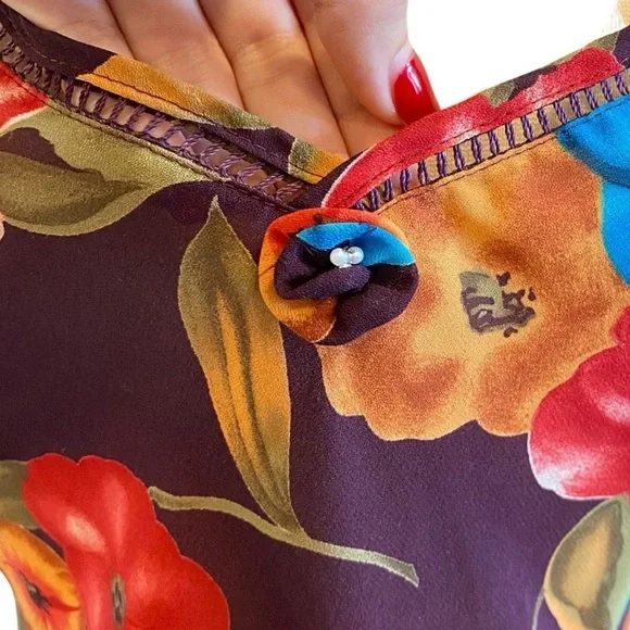 SOLD Vintage Floral Slip Dress V Neck Spaghetti Strap Mini - Picture 4 of 11